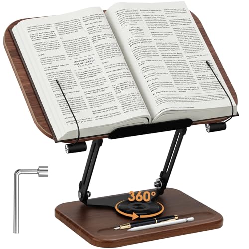 IIRC Buchständer zum Lesen, Leseständer Höhenverstellbar, 360° Drehbar Retro Buchständer Holz für Rezept,Zeitschrift,Tablet