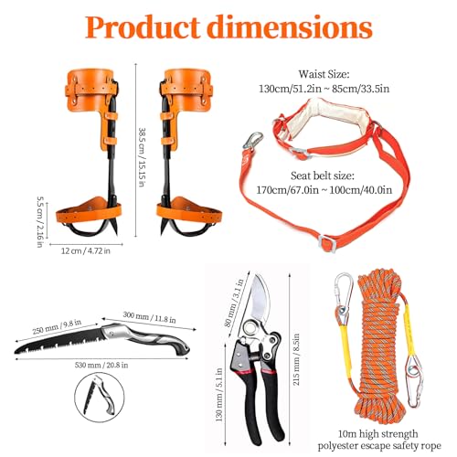 Image of Tree Climbing Gear, Tree Climbing Spikes, Tree Climbing Gear with Adjustable Climbing Straps and Steel Core Flip Line, Rock Climbing Kit with Triple Lock Lanyard Adjuster