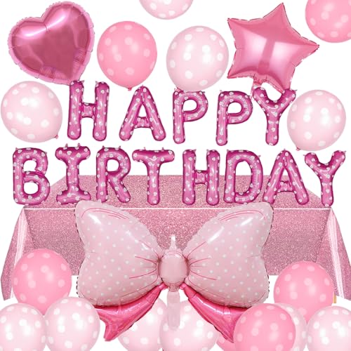 Jogo de decoração de aniversário de rato, 21 peças, balões de alumínio, toalhas de mesa, banner, balão de aniversário de rato encantador para meninas, suprimentos de festa de aniversário para crianças