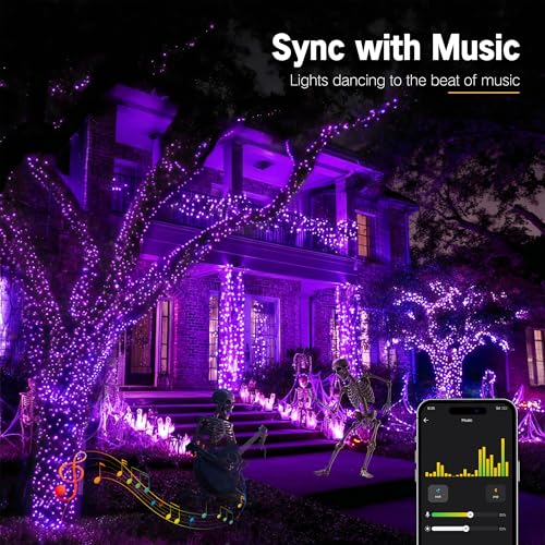 Image of Brizled Smart Halloween Lights, 300 LED 98FT Orange & Purple Color Changing String Lights APP & Voice Control, Music Sync, Dimmable Ghostfire Flow Light for Outdoor Indoor Halloween Thanksgiving Decor