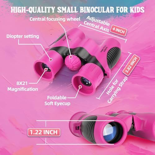 Binoculares compactos 8x21 para niños color rosa miniatura 5