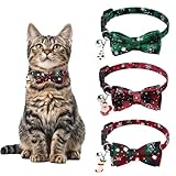 3 Stück Weihnachten Katzehalsband, Karierte Schneeflocken Katzenhalsbänder mit Entzückenden Glöckchen, Weihnachten Katze Halsband Verstellbar, Halsband für Kätzen und Hündchen