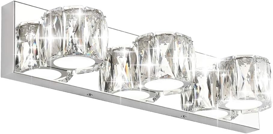 Aipsun 3 Lights Crystal Vanity Lights Over Mirror Modern LED Vanity Lights for Bathroom Vanity Lighting Fixtures(White Lights)