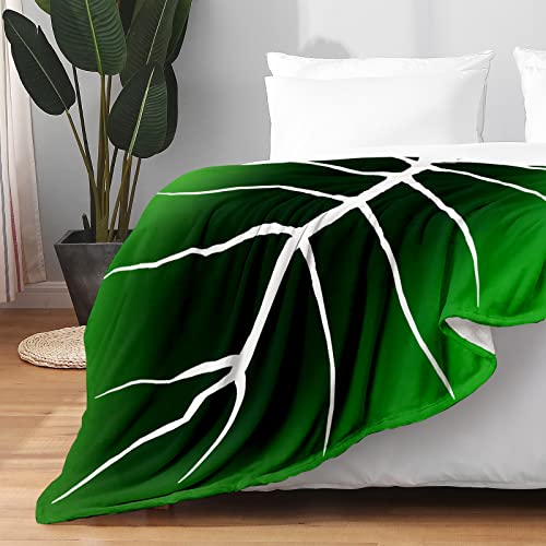 Jekeno Leaf Blanket Green Plant Print Throw Blanket Leaves Decor For Plant Lovers Cozy Smooth Soft For Sofa Chair Bed Office 50"X60" #TOP2