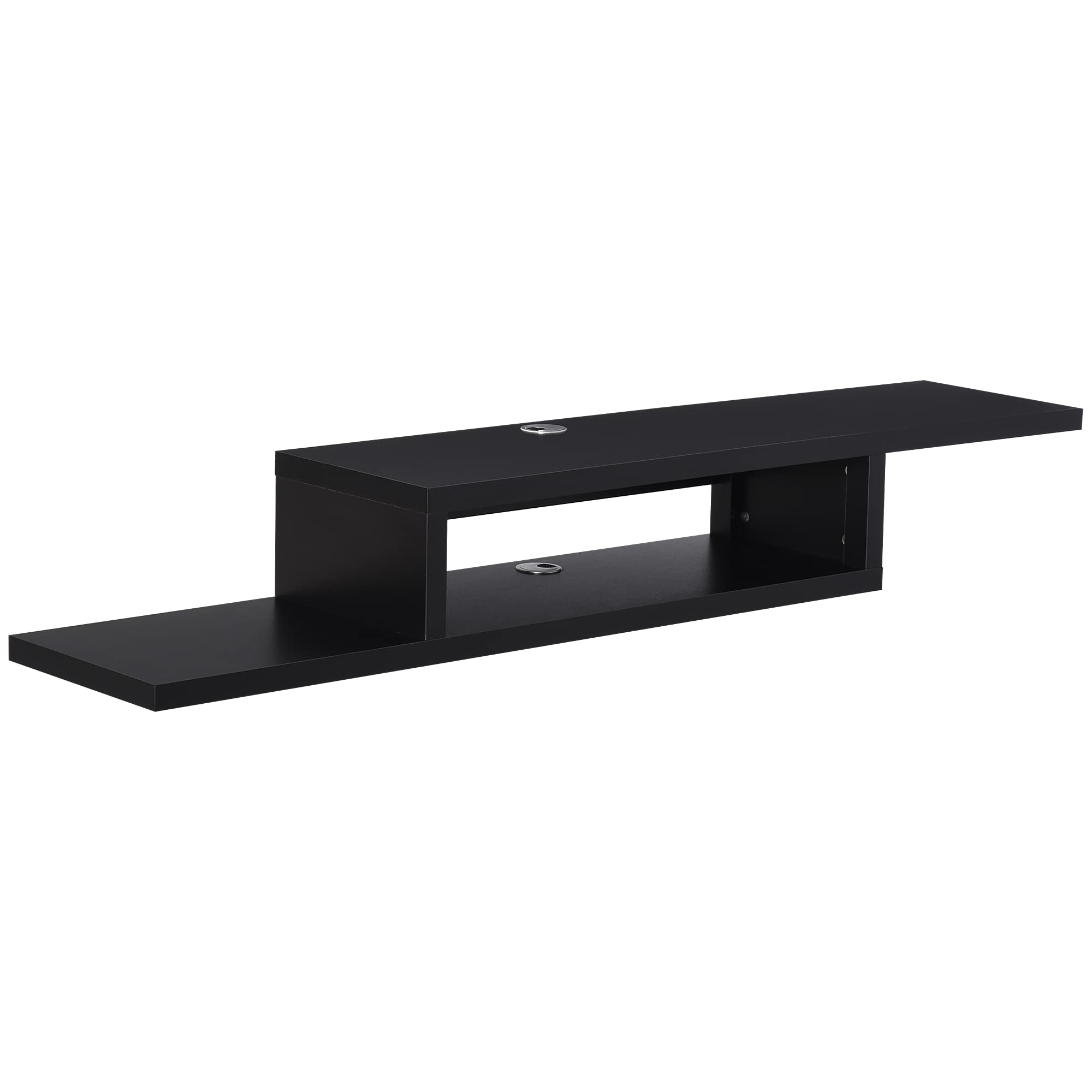 HOMCOM Floating TV Unit, Wall Mounted TV Stand, 2 Cable Holes, Black