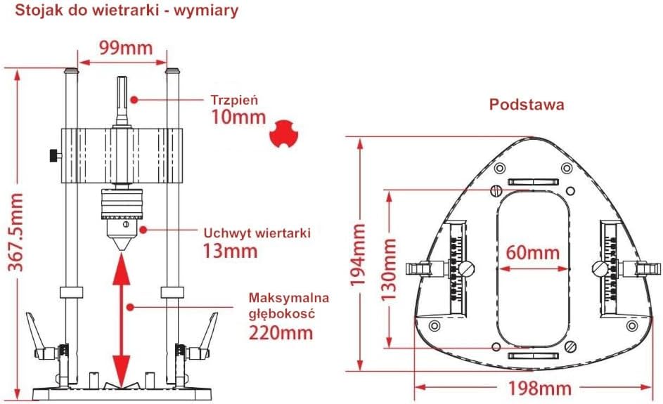 STAR-M Drill Stand RULO 50R - Aluminum - Compatible with Drill/Driver 14.4V or Above - Includes Chuck Handle, Key Holder