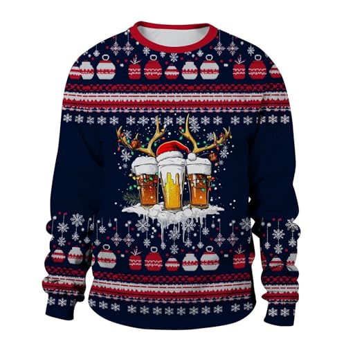 Jersey navideño para caballeros Christmas Sweater - Sudadera de manga larga con cuello redondo y puños acanalados - suave, cómoda y casual - perfecta para la, multicolor, L