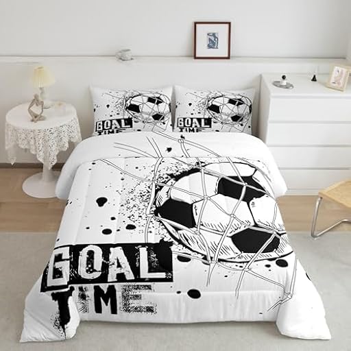 Tabeskly Juego de ropa de cama de fútbol para niños, funda de edredón y funda de almohada, negro y blanco, 135 x 200 cm | Ya disponible en tu tienda friki favorita! En mundofriki.es!
