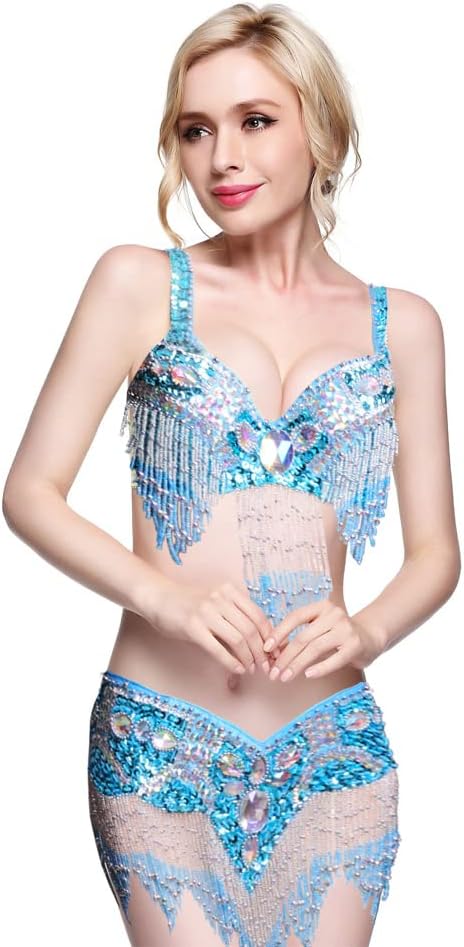 Belly Dance Competition Costume Women's Halloween Clothing Tribal Belly Performance Dresses Belly Bra and Belt Set