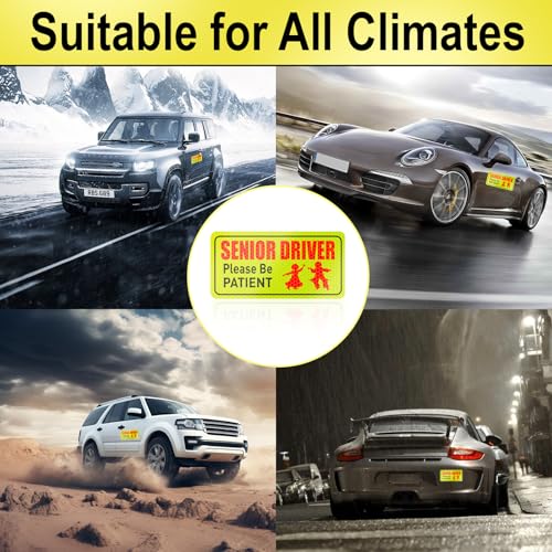 4 PCS Senior Driver Stickers, Senior Driver Car Magnet, Reflective Magnetic Safety Sign, Please Be Patient Seniors Drivers Magnet for Old People Gifts, Safe Decals for Cars Bumper, Car Accessories