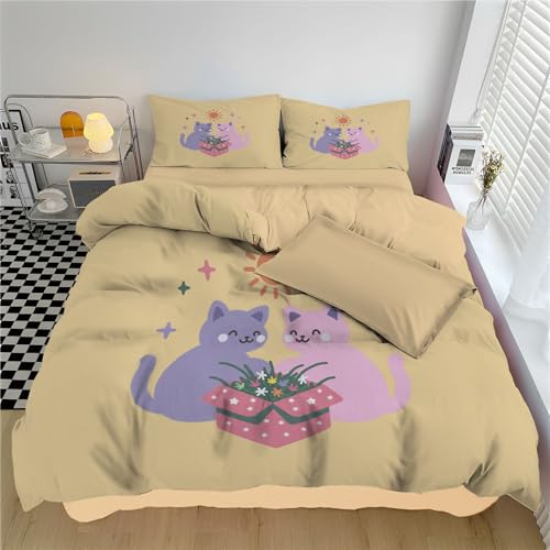 Fundas Nordicas Cama 105 Juvenil Estampado Gato Dibujos Animados, Juego De Ropa De Cama Juvenil Microfibra, Funda Edredon 180 X 220 Cm con Cremallera Y 2 Funda De Almohada 50X75 Cm, Animales En 3D