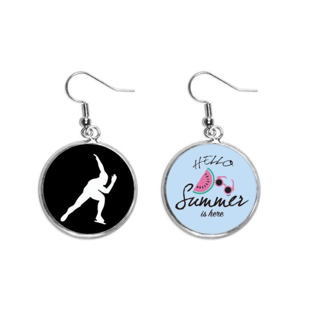 Pendientes de sandía con silueta negra de patinaje diseño plano para verano 5