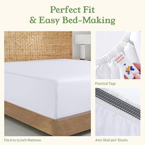 California Design Den 100% Organic Cotton King Fitted Sheet Only - Percale Fitted Sheet King with Deep Pockets, Crisp, Lightweight, Anti Skid Elastic for a Snug Fit - White - Thumbnail 3