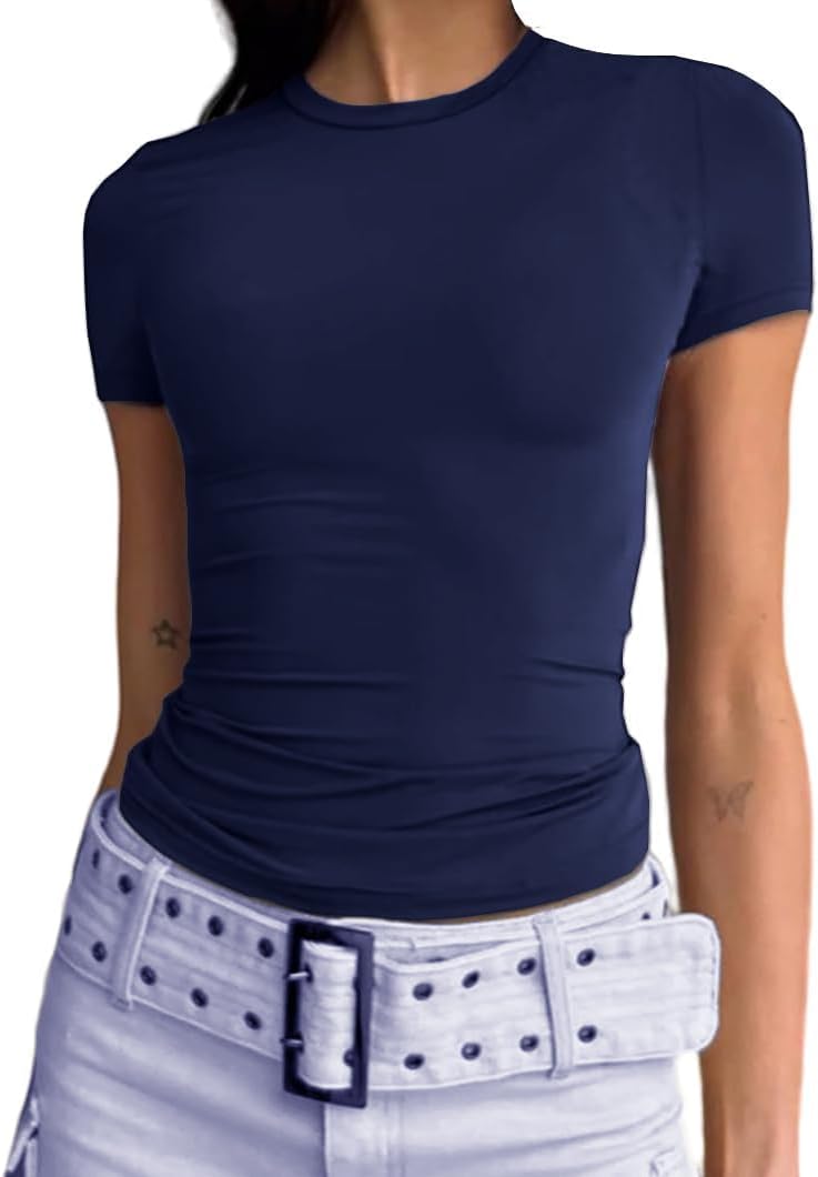 (-28%) Cuptacc Damen Shirt Slim Fit Rundhals Set Kurzarm Tshirt Marineblau M