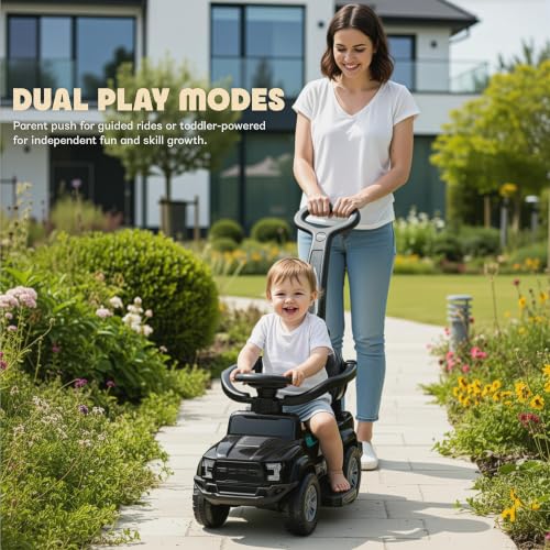 Image of Baybee Roady Pro Ride on Car for Kids | Push Ride on Jeep with Parental Handle & Safety Guardrail | Backrest, Light & Music Rideons Toy Car | Baby Ride on Cars for Kids 1 to 3 Years (Black)