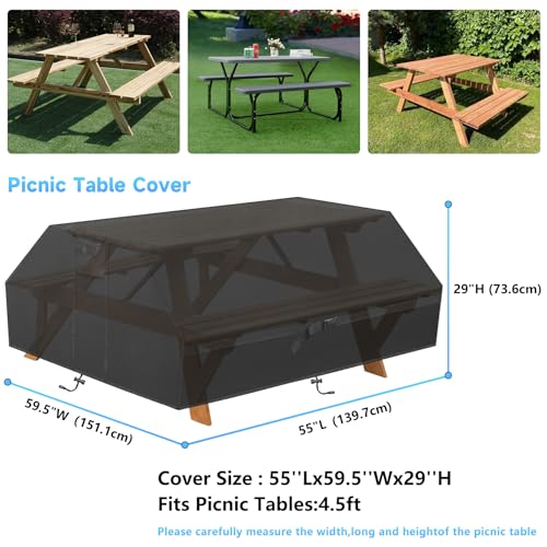 Housse de table de pique-nique en tissu Oxford 600D robuste, protection imperméable premium - 3