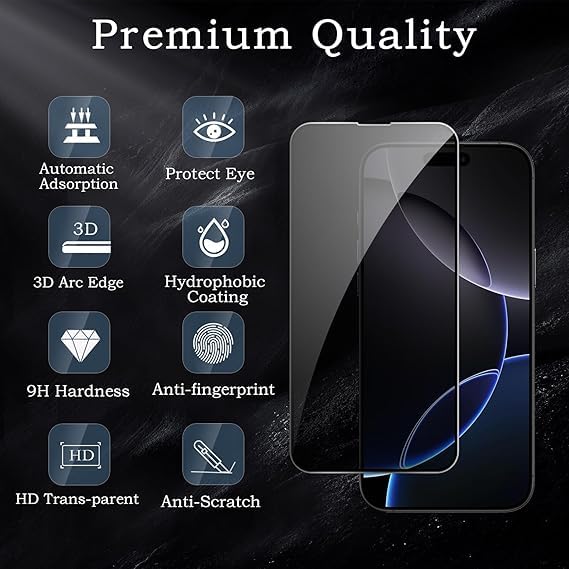 Image of [ 2+2 Pack Privacy Screen Protecor for iPhone 16 Pro Max Anti-Spy Shatterproof Tempered Glass with Camera Lens Tempered Glass 9H Hardness Bubble Free Anti-Glare Case Friendly