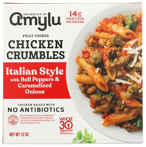 Amylu Foods Italian Style Chicken Crumbles Natural Ingredients 14g of Protein GAP Certified Chicken Raised with No Antibiotics Fully Cooked Gluten-Free Pork-Free No Nitrates or Nitrites 12 oz