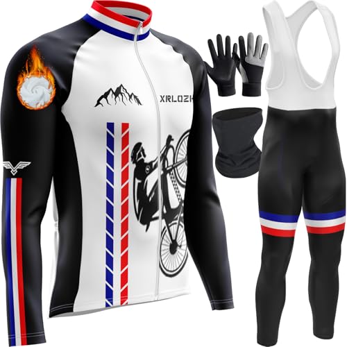 Vêtements Cyclisme Homme Hiver Tenue Cycliste en Polaire Thermique,Maillot Cyclisme Kits Hiver Thermique Vêtements Pantalons Vélo avec Gel 9D Rembourré per...