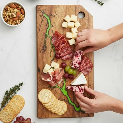 NAV KONST Acacia Wood Charcuterie and Grazing Board 16 x 8 Inch Green Epoxy Resin Serving Board Cheese Platter Wine Appetizer Elegant Gift for Home Entertaining by NAV KONST - Image 3