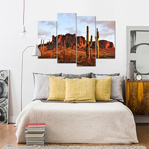 Klvos Superstition Mountains Sunset Wall Art Landscape Pictures Arizona Desert Paintings Saguaro Cacti Mountains Canvas Prints Artwork Framed Living Room Bedroom Decoration Ready To Hang #TOP4