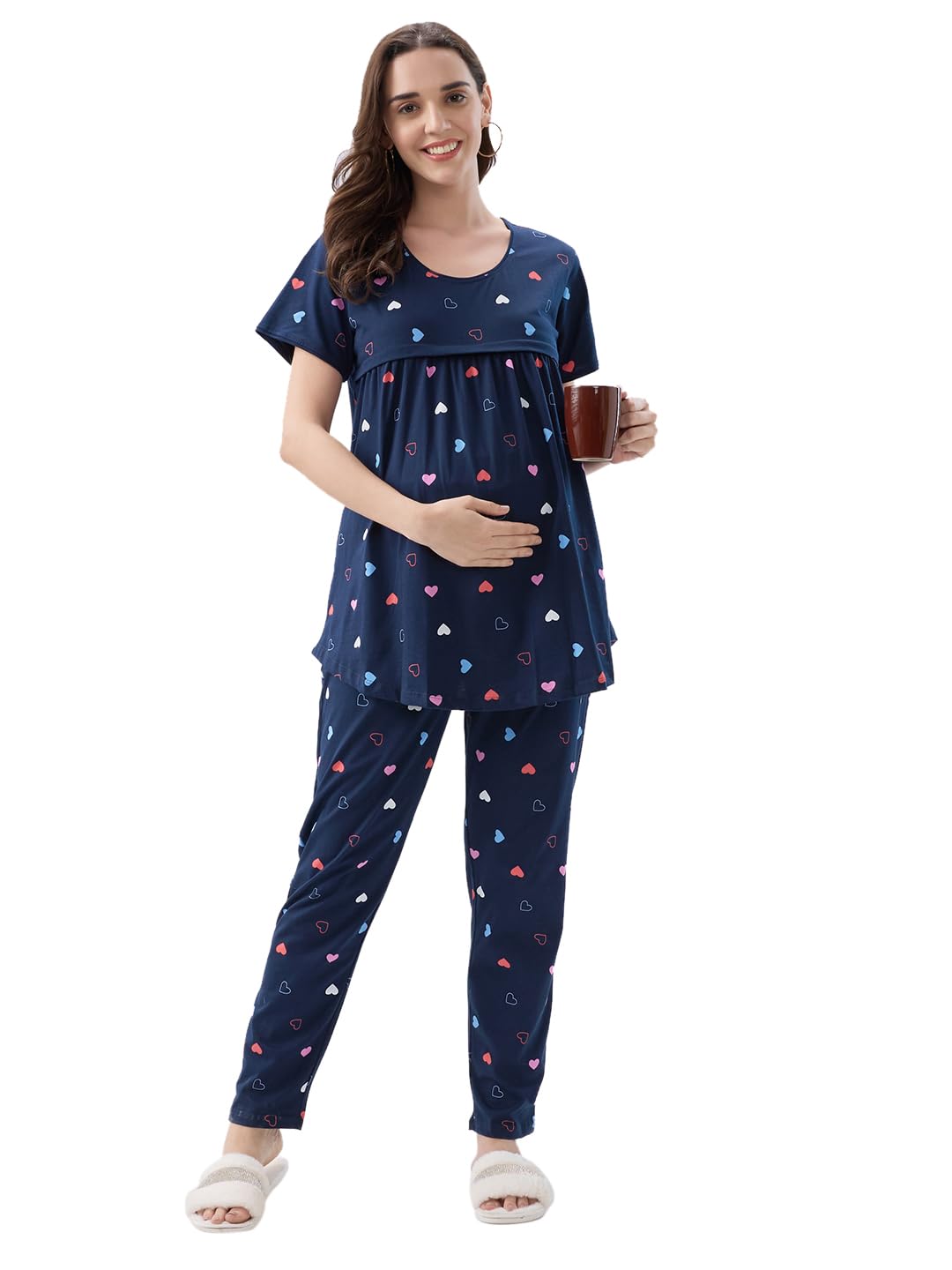 av2 Women's Cotton Printed Maternity & Feeding Night Suit Set of Top & Relaxed Pyjama Nursing Night Dress- 4208-picture-20