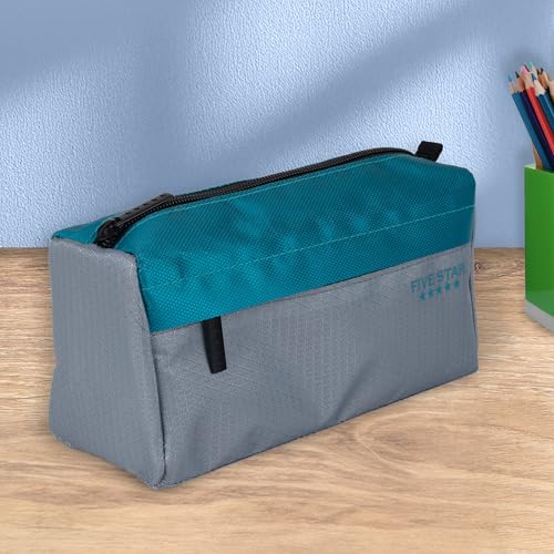 Image of Five Star Pencil Pouch 9-Pocket Zipper Storage Organizer Case for Office Supplies Earbuds Chargers Cables Makeup, Grey /Teal (505600D)