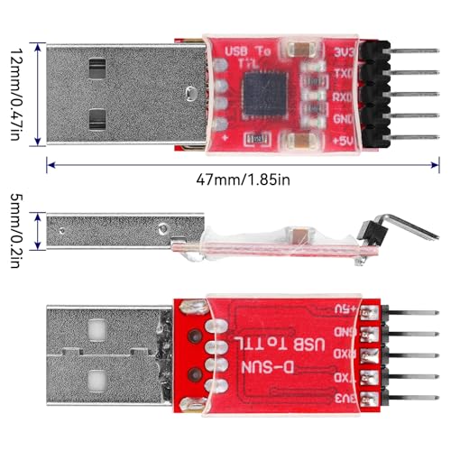 YELUFT CP2102 USB to TTL Module - Serial Converter Adapter Downloader for UART STC 3.3V and 5V Programming Microcontrollers with Jumper Cable
