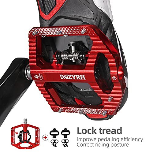 Mzyrh Mtb Mountain Bike Pedals 3 Bearing Flat Platform Compatible With Dual Function Sealed Clipless Aluminum 9/16" Pedals With Cleats For Road (Red 3 Bearings) #TOP2