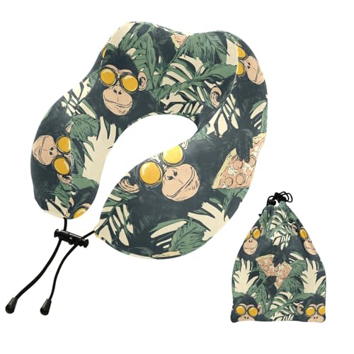 Image of ALAZA Funny Monkeys Pizza Travel Neck Pillow Memory Foam Neck Pillow with Storage Bag,Soft Travel Pillow for Sleeping Travel Airplane Car Office Home