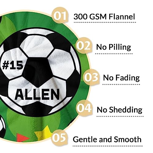 Mercuryelf Custom Soccer Blanket Gifts, 60"x80" Personalized Football Throw Blanket for Boys Mens, Cozy Lightweight Fleece Plush for Sofa Bed Room Decor