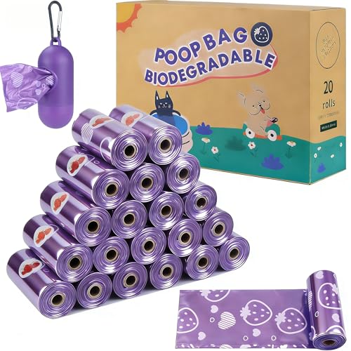 300 Count Leak Proof Purple Scented Dog Poop Bags Rolls with Dispenser