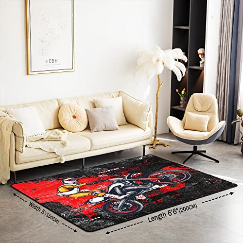 Dirt Bike Area Rug Extreme Sports Living Room Rugs Racing Motocross Rider Red Indoor Floor Mat 100 * 150cm - Image 2