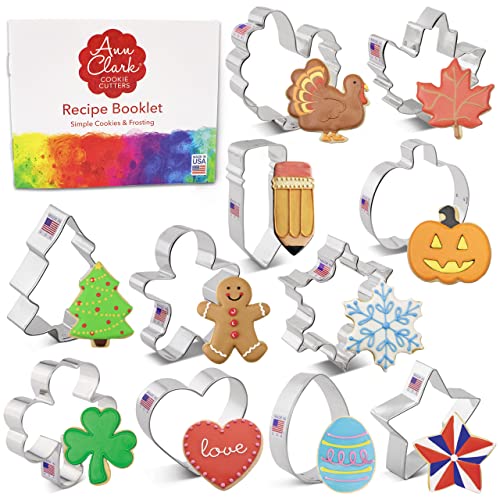 Cookie Cutters for Christmas and Every Season: 11-pc. Christmas, Easter, Halloween, St. Patrick’s Day & More Made in USA by Ann Clark Cookie Cutters