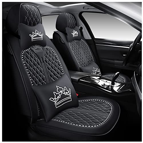 OUTOS Luxury Auto Car Seat Covers 5 Seats Full Set Universal Fit (Luxurious Black-White)
