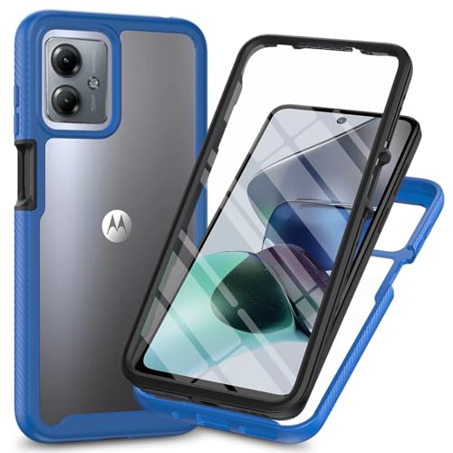 Sawiqpd Motorola Moto G54 5G Case with Built-in Screen Protector 360 Full Body Protective Cover Heavy Duty Anti-Scratch Shockproof Slim Silicone Bumper Clear Phone Case for Motorola Moto G54 Blue