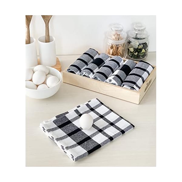 Chardin home Ecofriendly Upcycled Farmhouse Woven Kitchen Towels Set, Black & White | 18x28 Inch Dish Cloths Set of 6 |Super Absorbent Reusable Hand and countertop Towels Ultra Soft Tea Towels