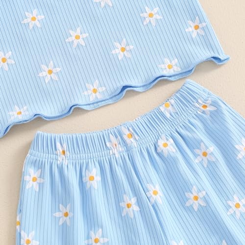 Baby Girl Summer Outfits Short Sleeve Lettuce Trim Floral Tops + Shorts Set Infant Clothes4