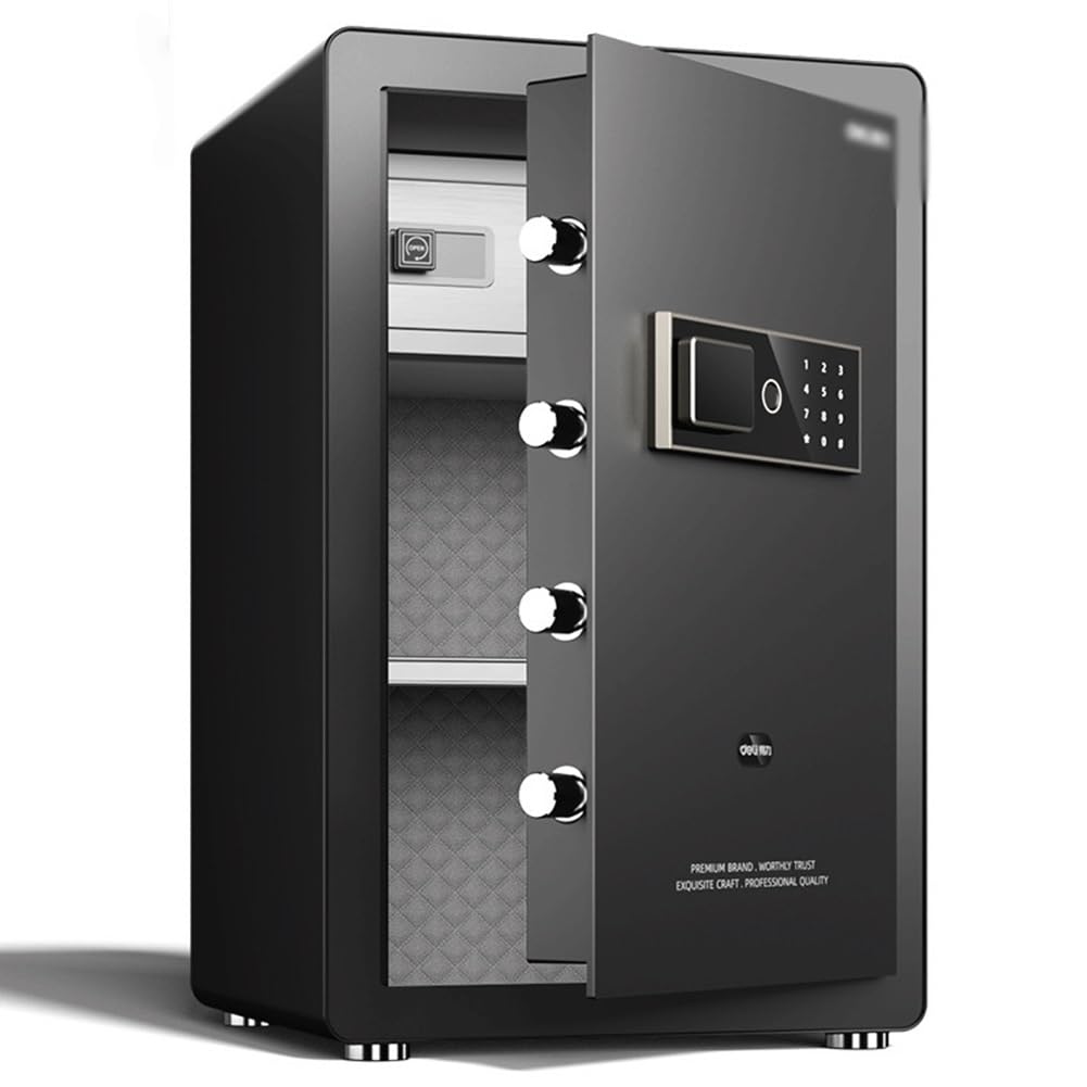 MOLVUSFireproof Safe Boxs for Home Use, Safe Box with Fingerprint, Large Steel Money Safe Home Safe with Digital Lock for Home and Office Black (Color : A)
