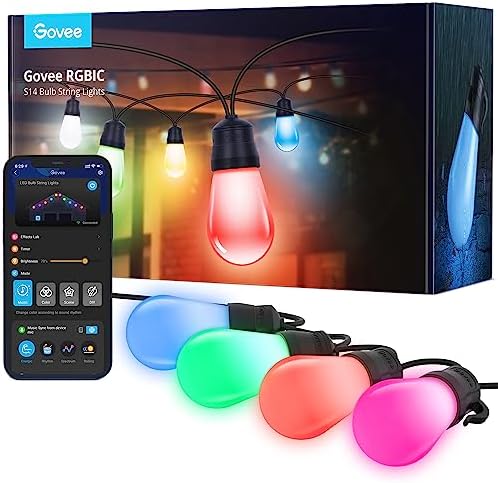 Govee Outdoor String Lights H7016 with 30 Dimmable RGBIC LED Bulbs, 96ft IP65 Waterproof Shatterproof Patio Lights, Party Lights with 47 Scene Modes, 2 Ropes of 48ft Warm White Lights for Backyard