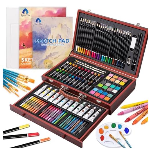 Materiais de arte, conjunto de arte de madeira de luxo, kit de pintura de artesanato, com 12 tintas de aquarela, 12 pincéis, 2 blocos de esboço, 2 quadros de tela, paleta, presente criativo para