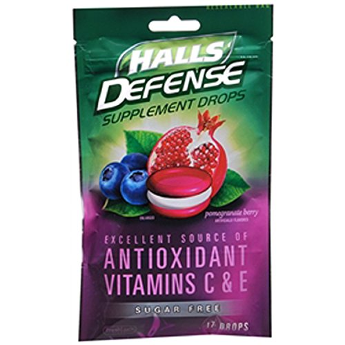 3x Halls Defense Sugar Free Supplement Drops, Pomegranate Berry, 17 Count (=51 Drops)