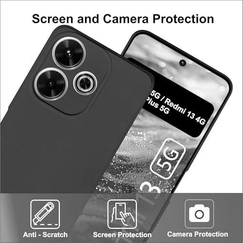 Image of SBMS Silicone Back Cover Case for Redmi 13 5G / Poco M6 Plus 5G / Redmi 13 4G | Soft Micro-Fibre Lining Inside | Camera Protection Bump | Shockproof Back Cover Case for Redmi 13 5G (Black)