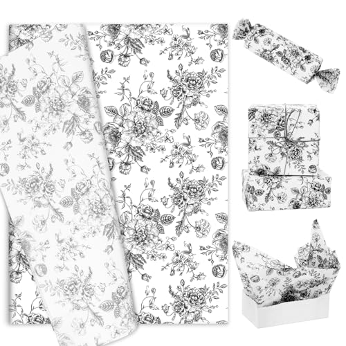 Generic 60 Sheets Black Floral Tissue Paper Chinoiserie...