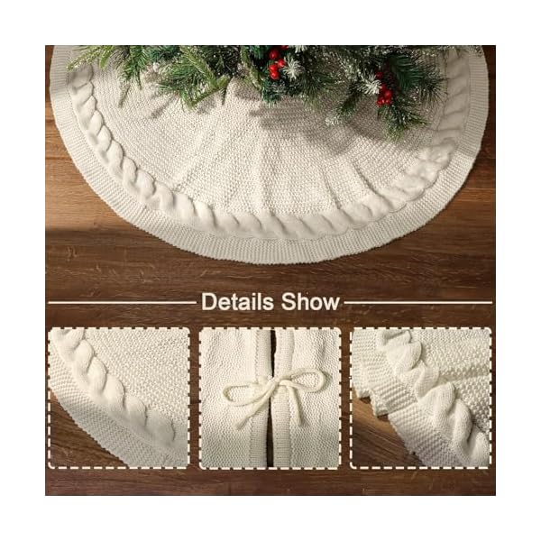 Knitted christmas tree skirt knit christmas tree mat multiple braided cable knit thick rustic christmas tree decorations 36 inches thick beige cream white tree skirt  urban country home decor