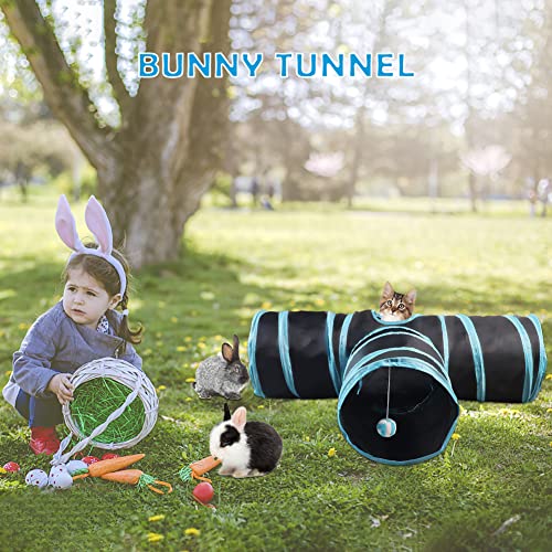 NANEEZOO Bunny Tunnel 3-Wege-Falttunnel für Kaninchenversteck, Kleintier-Aktivitätsrohr, Spielzeug für Zwergkaninchen, Meerschweinchen, Chinchilla, Frettchen und Kätzchen (Blau)