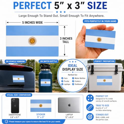 Image of Argentina Vinyl Flag Stickers, Car Decals, Waterproof Indoor Outdoor, Laptop Stickers, Car Bumper, Argentinian Flag, 5 x 3 Inches, Set of 3