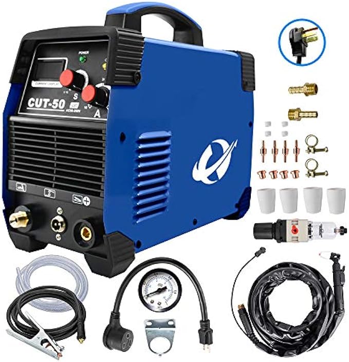Plasma Cutter, CUT50 50 Amp 110V/220V Dual Voltage AC DC IGBT Cutting Machine with LCD Display