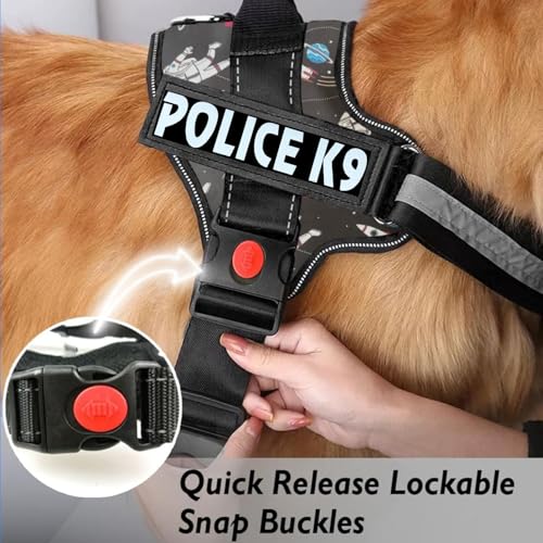 Image of Berlin's Police K9 Dog Harness with Leash, Dog Vest with Handle, Reflective Adjustable No-Pull Harness for Dogs Heavy Duty Nylon, for Training, Patrol, Hiking (Printed Black, Small (5-12Kg))