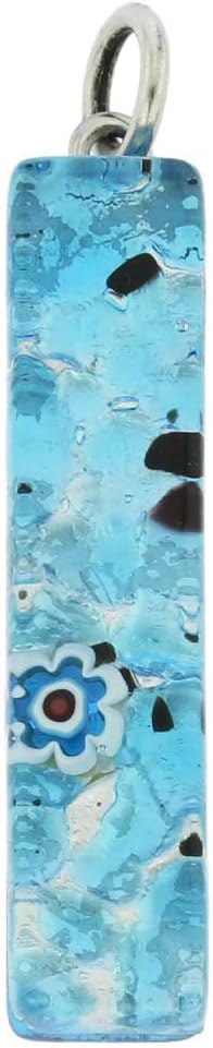 Glass Of Venice Murano Glass Venetian Reflections Stick Rectangular Pendant Silver Aqua Purple Flowers - Handcrafted Venetian Jewelry Made in Italy